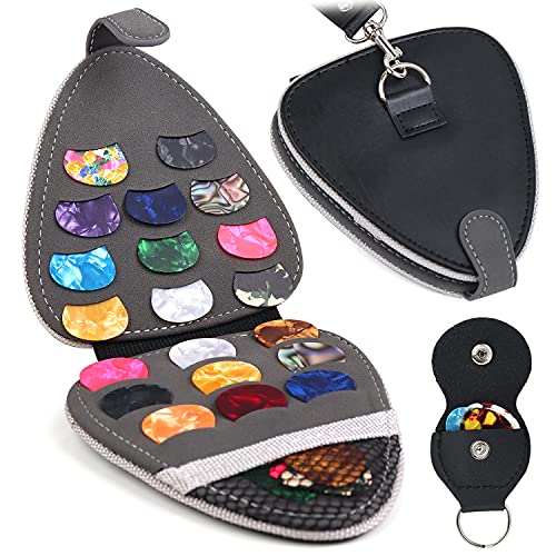PlasMaller Guitar Pick Holder Case Bag with 24pcs Acoustic Electric Guitar Colorful Picks 0.46mm/ 0.71mm/ 0.96mm + Little Picks Holder Set (Black)