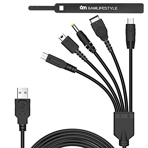 6amLifestyle 5 in 1 USB Charger Cable Multi Function Game Charging Cord Compatible for Nintendo NDS Lite/Wii U/New 3DS XL LL 2DS GBA SP/PSP 1000 2000 3000