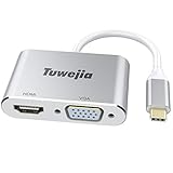 Tuwejia USB-C to HDMI VGA Adapter, Thunderbolt 3 USB Type-C to VGA HDMI 2 in 1 4K UHD Dual Screen Display with Large Projection Compatible MacBook Pro 2018/2017/2016, iPad Pro/MacBook Air 2018