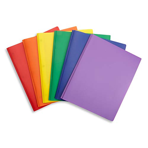 Book Cover 6 Pack Multicolor Plastic Two Pocket Folders with Prongs, Plastic Folders with 2 Pockets and 3 prongs, 2 Pocket Plastic Folders for School, Home, and Work, 6 Pack Plastic Folders