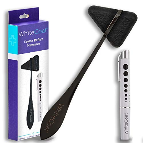 White Coat Taylor Percussion Reflex Hammer - Tactical Black with LED Pen Light Pupil Gauge for Nurses, EMS, Medical Students, Emergency Room