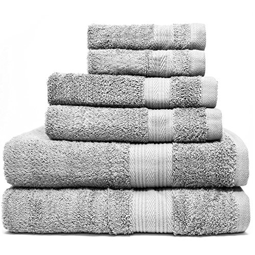 Book Cover Zeppoli 6-Piece Towel Set - 100% Cotton Grey Towels - 2 Bath Towels, 2 Hand Towels, 2 Washcloth Towels - Ultra Soft & Absorbent Bathroom Towels - Great Shower Towels, Hotel Towels & Gym Towels