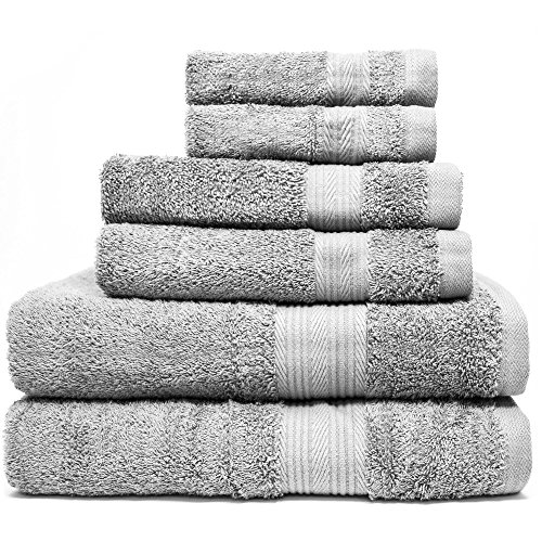 Zeppoli 6-Piece Towel Set - 100% Cotton Grey Towels - 2 Bath Towels, 2 Hand Towels, 2 Washcloth Towels - Ultra Soft & Absorbent Bathroom Towels - Great Shower Towels, Hotel Towels & Gym Towels