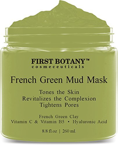 Book Cover French Green Mud Mask 8.8 fl oz for men and women - an anti aging face mask, pore minimizer, blackhead remover, reduces acne scars, clarifying hair mask and gentle facial cleanser