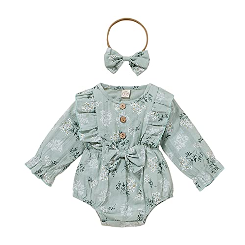 Emmababy Newborn Infant Baby Girls Cute Bodysuit Romper Cotton Floral Printed Jumpsuit Long Sleeve Fall Winter Clothes