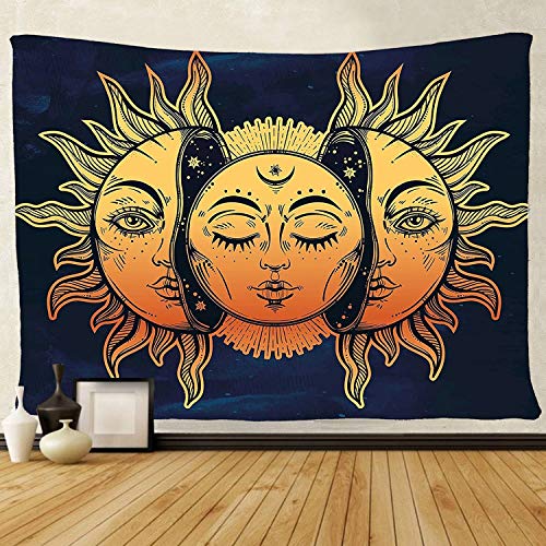 Book Cover TENALY Tapestry Wall Hanging, Sun and Moon Psychedelic Small Wall Tapestry with Art Chakra Home Decorations for Bedroom Dorm Decor in 51x60 Inches
