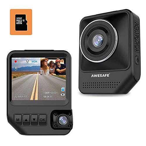 AWESAFE Dual Dash Cam for Cars Front and Inside Dash Cam with 1920X1080P 170 Degrees Wide Angle,Night Vision,Sony Sensor,Parking Monitor,Motion Detection for Uber,Taix Included 32GB Card