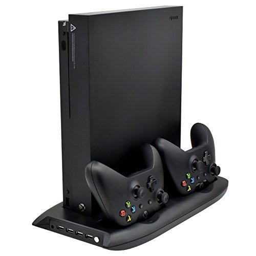 Book Cover Zadii Vertical Stand Cooling Fan Compatible with Xbox One X with Dual Controller Charging Station