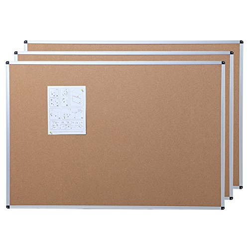 Book Cover VIZ-PRO Cork Notice Board, 24 X 18 Inches, 3 Pack, Silver Aluminium Frame