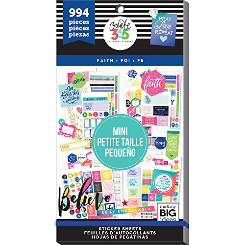 Book Cover me & my BIG ideas Sticker Value Pack for Mini Planner - The Happy Planner Scrapbooking Supplies - Faith Theme - Multi-Color & Gold Foil - Great for Projects & Albums - 30 Sheets, 994 Stickers Total