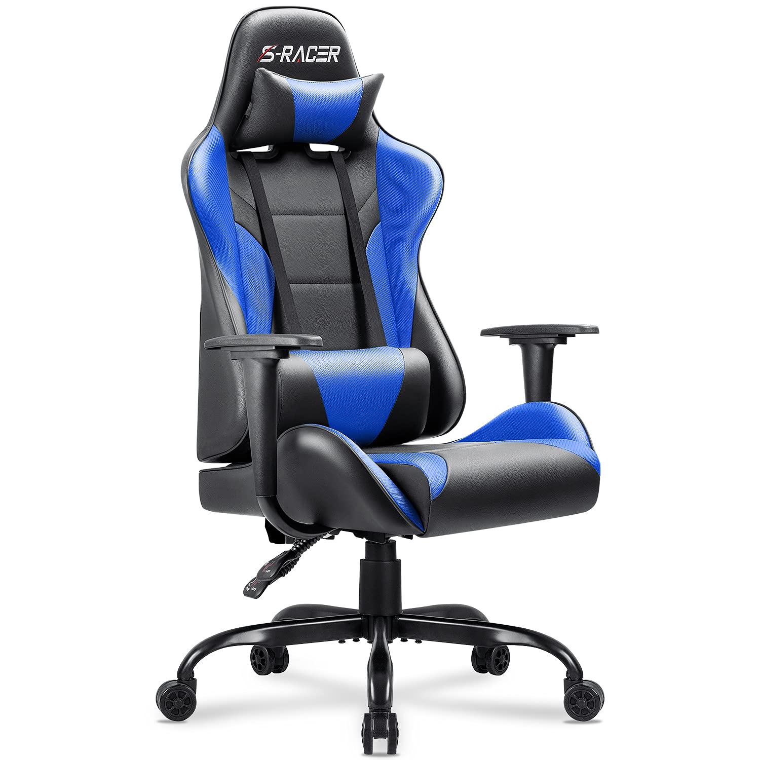 Homall Gaming Office Chair Computer Chair High Back Racing Desk Chair PU Leather Adjustable Seat Height Swivel Chair Ergonomic Executive Chair with Headrest for Adults (Blue)