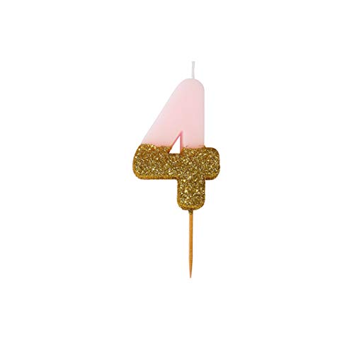 Talking Tables Bday 4 Birthday Candle Cake Topper, Height 8cm, 3", Pink