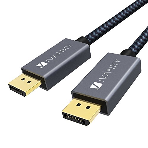 Book Cover ivanky DisplayPort Cable 6.6ft DP Cable Nylon Braided [2K@165Hz, 2K@144Hz, 4K@60Hz] Display Port Cable High Speed DisplayPort to DisplayPort Cable Compatible PC, Laptop, TV - Slim Aluminum Shell, Grey