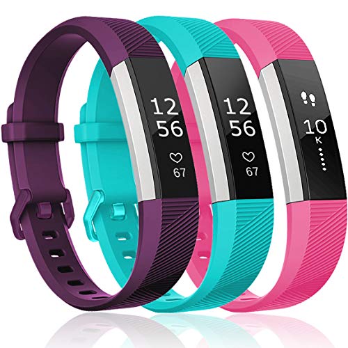 Maledan Replacement Bands Compatible for Fitbit Alta, Alta HR and Fitbit Ace, Classic Accessories Band Sport Strap for Fitbit Alta HR, Fitbit Alta and Fitbit Ace, 3 Pack, Plum/Rose Pink/Teal, Small