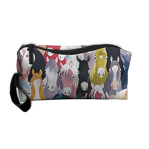 Book Cover Travel Makeup Colourful Cartoon Horses Pony Childhood Pattern Cosmetic Pouch Makeup Travel Bag Purse Holiday Gift For Women Or Girls