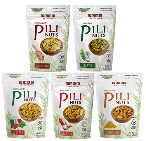 Book Cover (5 Pack) Five Flavor Sprouted Pili Nuts Variety, Certified Keto, NON-GMO Verified, 1.7 oz each