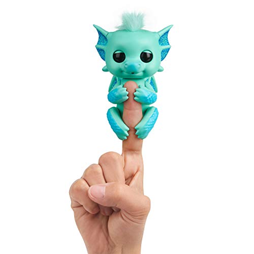 Book Cover Fingerlings - Glitter Dragon - Noa (Green with Blue) - Interactive Baby Collectible Pet - By WowWee
