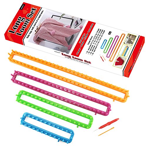LAYOER Long Knitting Loom Set with Hook Needle Kit for Yarn Cord Knitter 4 Looms (Long)