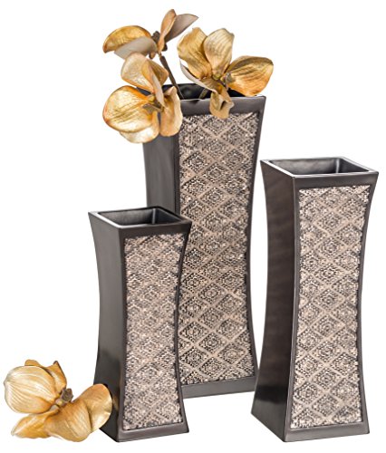 Book Cover Dublin Decorative Vase Set of 3 in Gift Box, Durable Resin Flower Vase Set Decor, Rustic Decorated Dining Table Centerpiece Vases Home Accents for Living Room, Bedroom, Kitchen & More (Brown)
