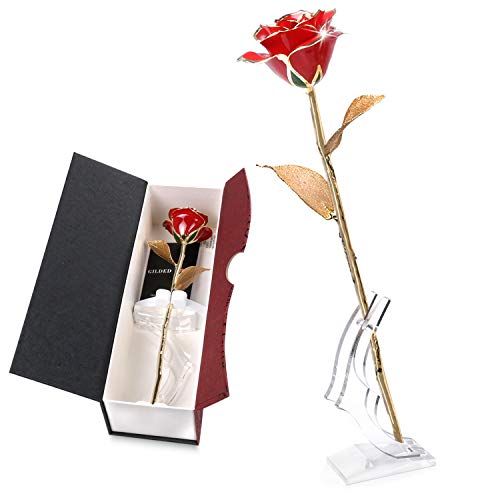 Book Cover K_LUCKYI [Upgrade] 24K Gold Rose with Gift Box is Unique Gift for Mother's Day Valentine's Day Christmas's Day Lover's Birthday (Goldleaf with Stand)