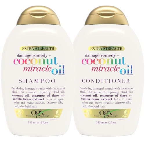 OGX Extra Strength Damage Remedy + Coconut Miracle Oil Shampoo & Conditioner Set, 13 Ounce
