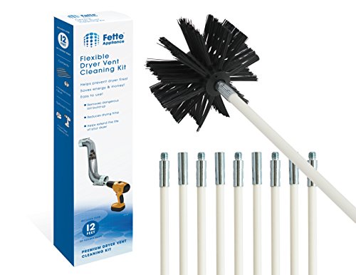 Fette Appliance Flexible Dryer Vent Cleaning Kit Lint Remover Extends up to 12 Feet Synthetic Brush Head Use With or Without a Power Drill