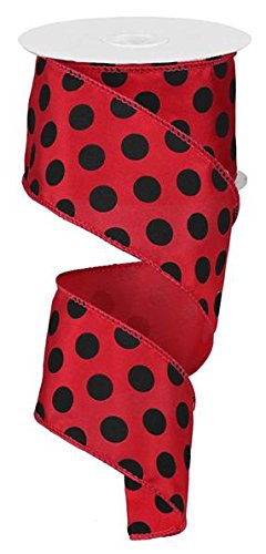 Polka Dot Wired Edge Ribbon (2.5", Black Red) - 10 Yards : RG1588MA