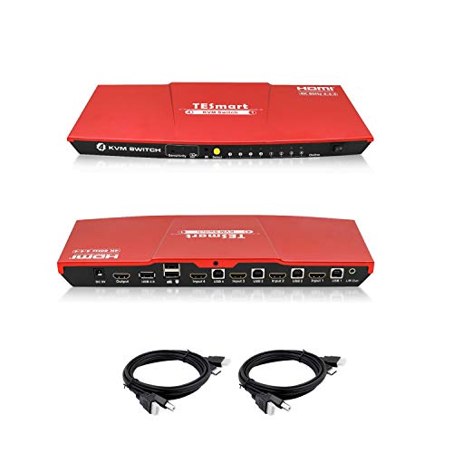 Book Cover TESmart HDMI 4K Ultra HD 4x1 HDMI KVM Switch 3840x2160@60Hz 4:4:4 with 2 Pcs 5ft KVM Cables Supports USB 2.0 Device Control up to 4 Computers/Servers/DVR