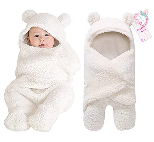 Book Cover Pinleck Newborn Baby Boy Girl Cute Cotton Plush Receiving Blanket Sleeping Wrap Swaddle (White, One Size)