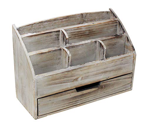 Executive Office Solutions Vintage Rustic Wooden Office Desk Organizer & Mail Rack for Desktop, Tabletop, or Counter - Distressed Torched Wood-Store Supplies, Desk Accessories, Mail – Barnwood (WO3B)