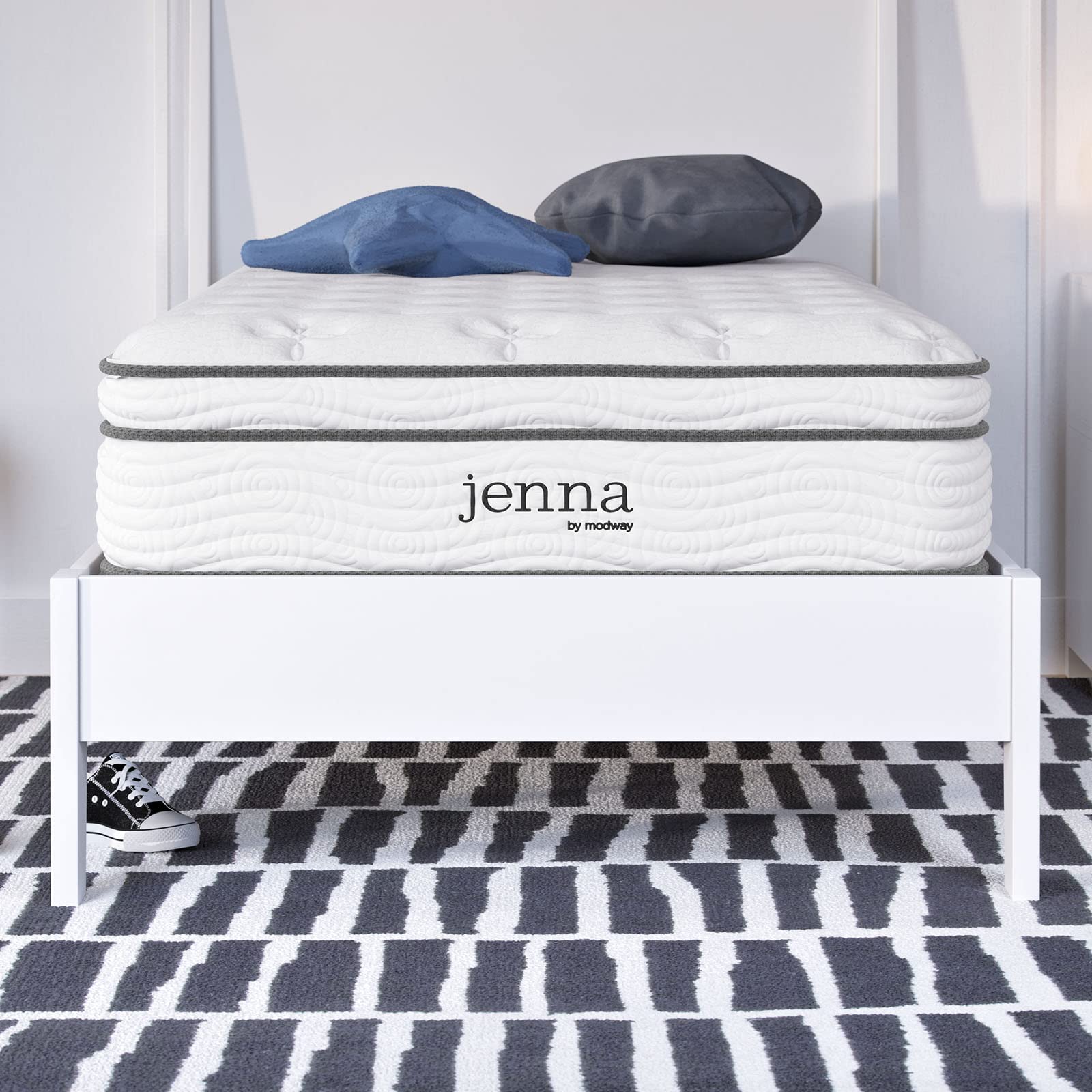 Book Cover Modway Jenna 10” Twin Innerspring Mattress Quality Quilted Pillow Top-Individually Encased Pocket Coils-10-Year Warranty, Twin, White