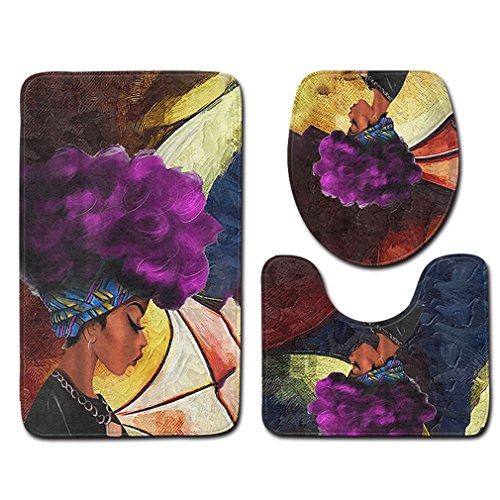 African Women With Purple Hair Skidproof Toilet Seat Cover Bath Mat Lid Cover