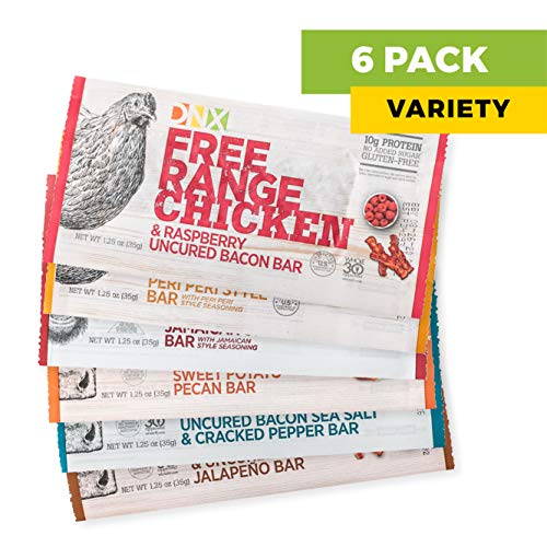 DNX Grass Fed Bison, Free Range Chicken, Grass Fed Beef Bars, High Protein Bar Meat Snacks, Keto, Paleo, Whole30, Gluten-Free, Dairy-Free, Grain-free, Nitrate-Free, Non-GMO (Variety 6 Pack)