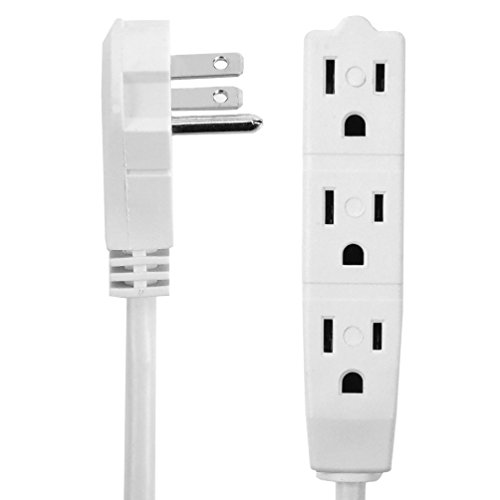 BindMaster 30 Feet Extension Cord / Wire, 3 Prong Grounded, 3 outlets, Angled Flat Plug , White