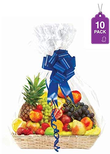 Clear Basket Bags, Large Clear Cellophane Wrap for Baskets & Gifts 30"x 40" 1.5 Mil Thick (10 Pack)