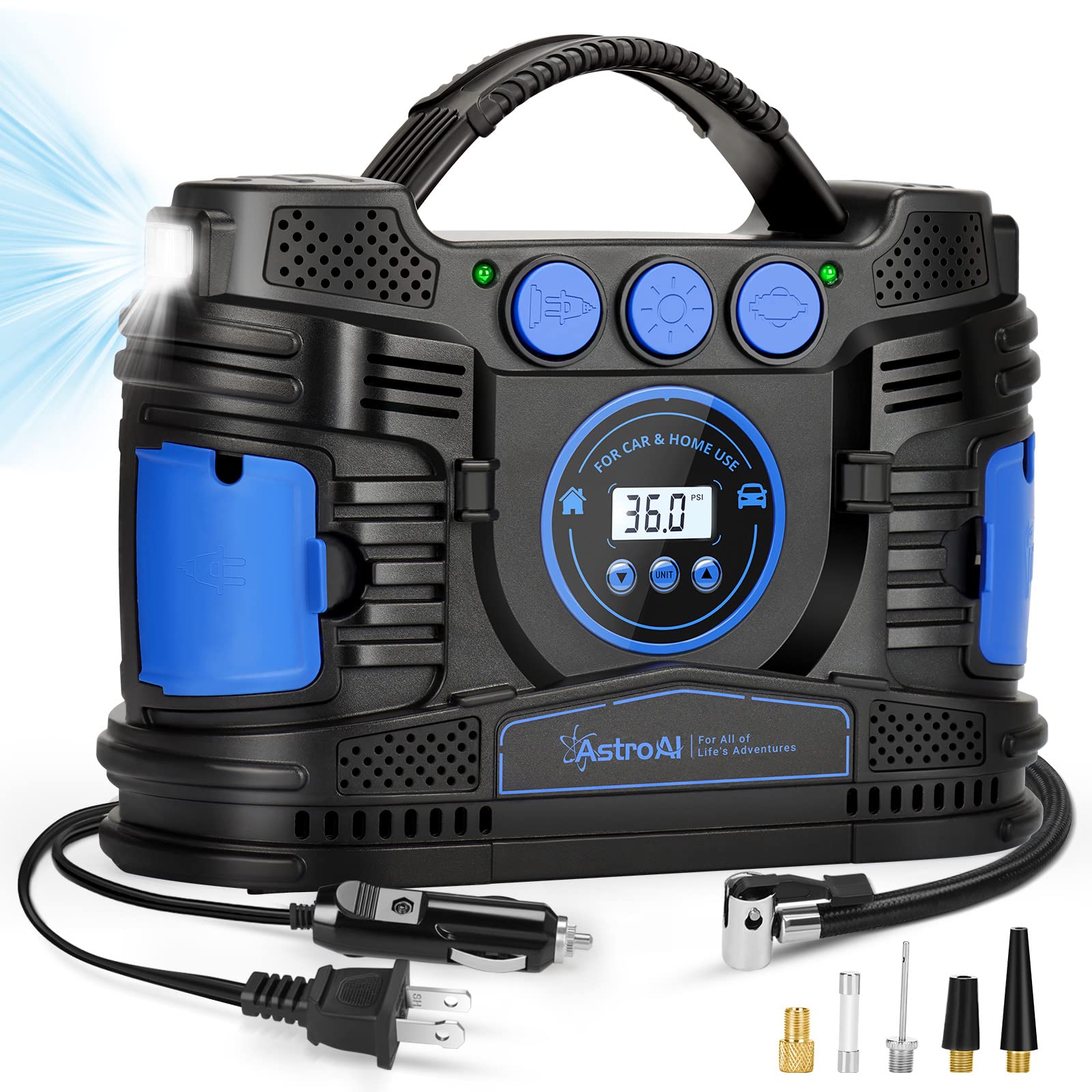 Book Cover AstroAI Air Compressor Tire Inflator, Portable DC/AC Air Pump for Car Tires, Dual Motor Air Compressor Tire Pump 120PSI with LED Light for Cars, Balls, Motorcycles, and Other Inflatables(Blue)