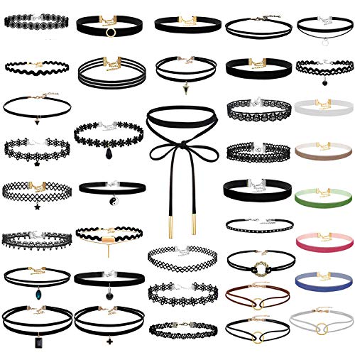Book Cover Paxcoo 50Pcs Black Choker Necklaces Set for Teen Girls and Women