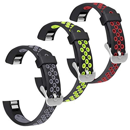 SKYLET Bands Compatible with Fitbit Ace Kids/Fitbit Alta Hr Bands Women Men, 3 Pack Soft Breathable Sport Wristbands Compatible with Fitbit Alta Large Black
