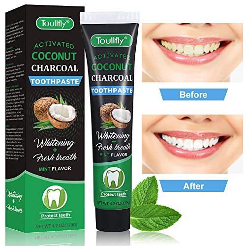 Teeth Whitening Toothpaste, Natural Coconut Activated Charcoal Teeth Whitening Toothpaste, Activated Coconut Shell - Eliminates Bad Breath, Coffee & Tea Stains, Oral Germs