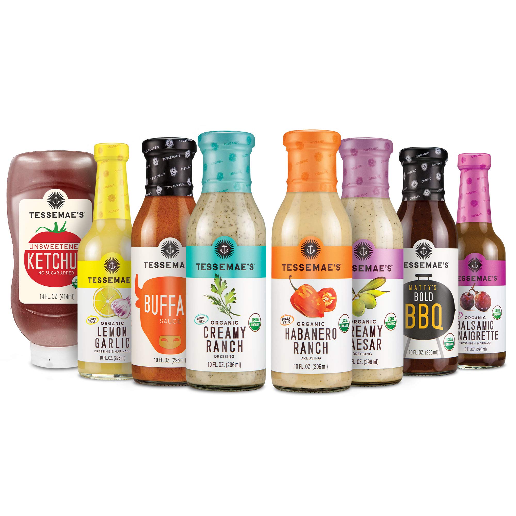 Book Cover Tessemae's Dressing and Sauce Variety Pack - Whole30 Certified, Keto Friendly, USDA Organic, 10 fl oz. bottles (8-Pack) Sauce Boss