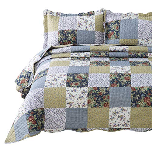 Book Cover Bedsure 2-Piece Quilt Set Coverlet Twin Size (68x86 inches), Luxury Vintage Plaid Floral Patchwork, Lightweight Bedroom Bedspread for All Season, 1 Quilt and 1 Pillow Sham