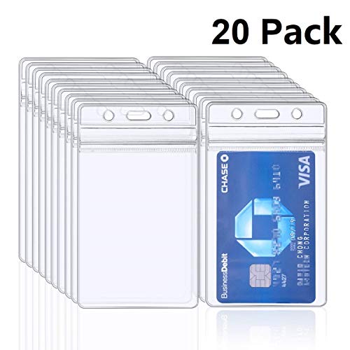 20 PCS Clear ID Badge Holder, Vertical Clear Plastic Name Key Card Tag Holder