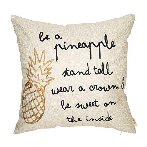 Book Cover Fahrendom Be a Pineapple Stand Tall Wear a Crown Inspirational Quote Décor Spring Summer Farmhouse Decoration Cotton Linen Home Decorative Throw Pillow Case Cushion Cover for Sofa Couch 18 x 18 in