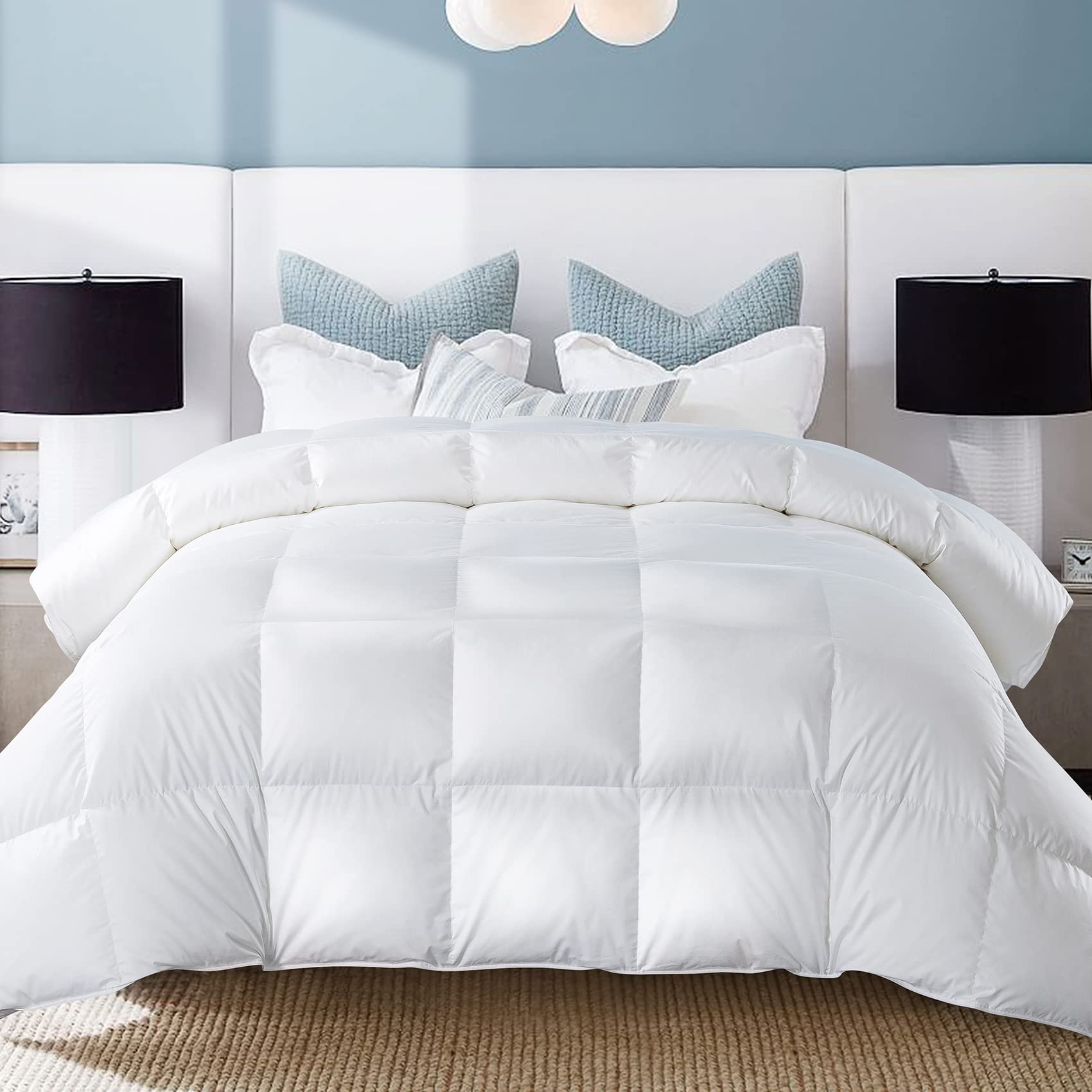 WhatsBedding Goose Down Comforter,White Twin Size All Season Feather and Down Duvet,Luxurious Hotel Bed Comforter,100% Cotton Cover Medium Warmth Duvet Insert with Corner Tabs,68x90 Inch White-all Season Twin