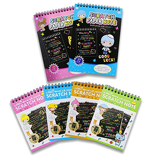 Oopsu 6PCS Rainbow Scratch Art Notebooks,Drawing Notepads For Kids with 6 Colorful Mini Notebooks and 6 Wooden Styluses(2 styles)