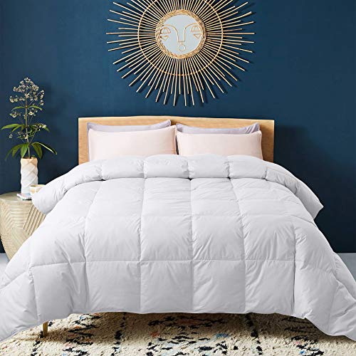 Book Cover WhatsBedding 100% Cotton Down Comforter White Goose Duck Down and Feather Filling All Season Duvet Insert or Stand-Alone Comforter (King)