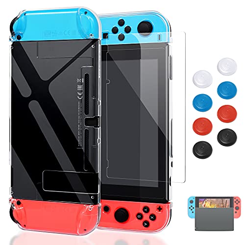 Book Cover MENEEA Case for Nintendo Switch, Fit the Dock Station, Protective Accessories Cover case for Nintendo Switch and Joy-Con - Dockable with a Tempered Glass Screen Protector, Crystal Clear