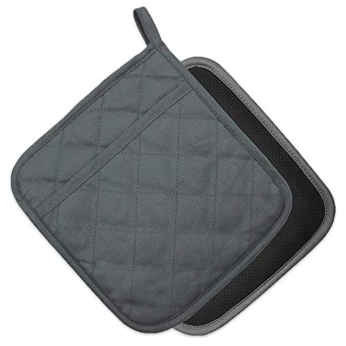 YEKOO Cotton and Neoprene Oven Pot Holder with Pocket 8"x8.5" Dual-Function Hot Pad Set for Finger Hand Wrist Protection Heat Resistant to 428Â°F Gray