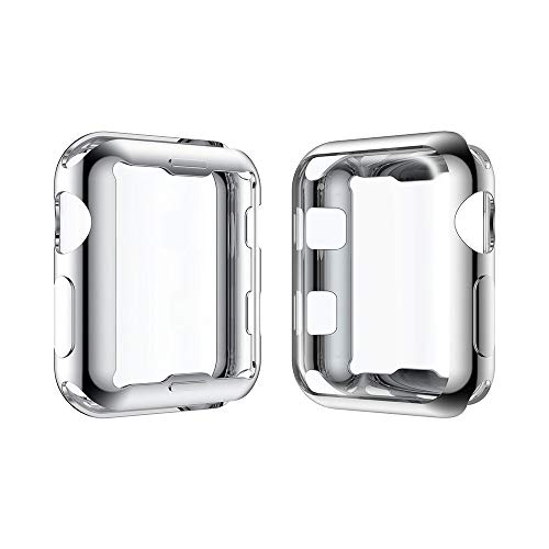 Smiling Sliver Case for Apple Watch 3 with Buit in TPU Screen Protector All-Around Protective Case High Definition Clear Ultra-Thin Cover for Apple Watch 42mm Series 3 and Series 2 (Silver, 42mm)