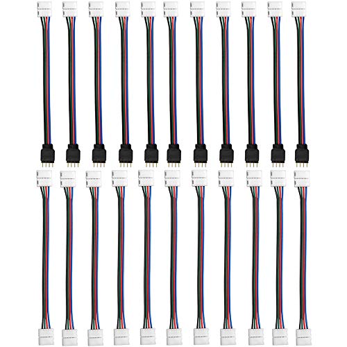 FSJEE 10mm 4pin 5050 RGB LED Strip Solderless Connector Kit- Includes 10X Striop to Strip Jumpers,10X Strip to RGB Controller & Adapter Jumpers